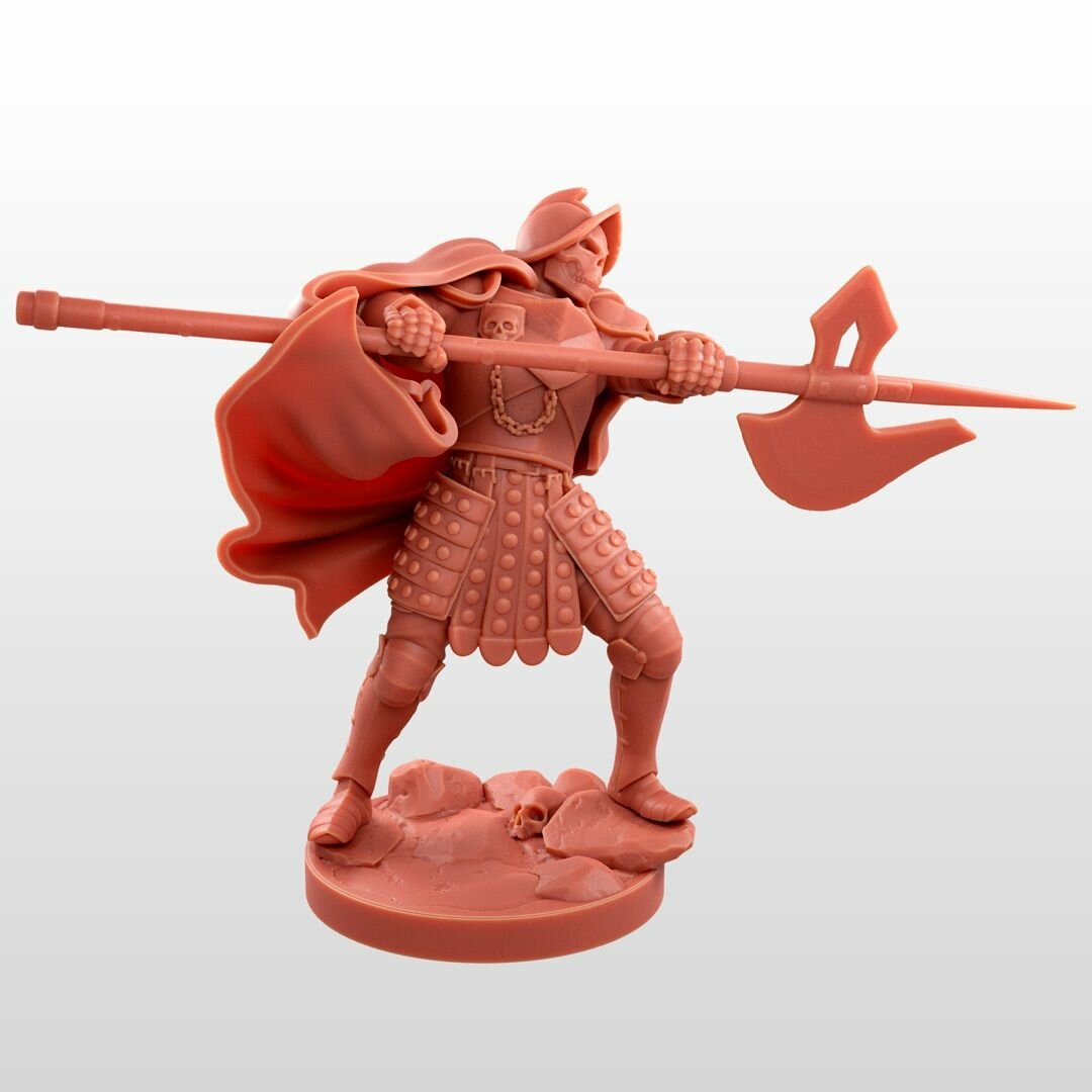 Фэнтези миниатюра воин С алебардой (солдат шлем c черепом) игровая фигурка для раскрашивания (высота 45мм) база 26мм