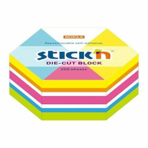 Блок бумаги для заметок с клеевым краем 61 70мм 250 листов 6 цветов Неон Гексагон 26567 упаковка 18 шт 4070₽
