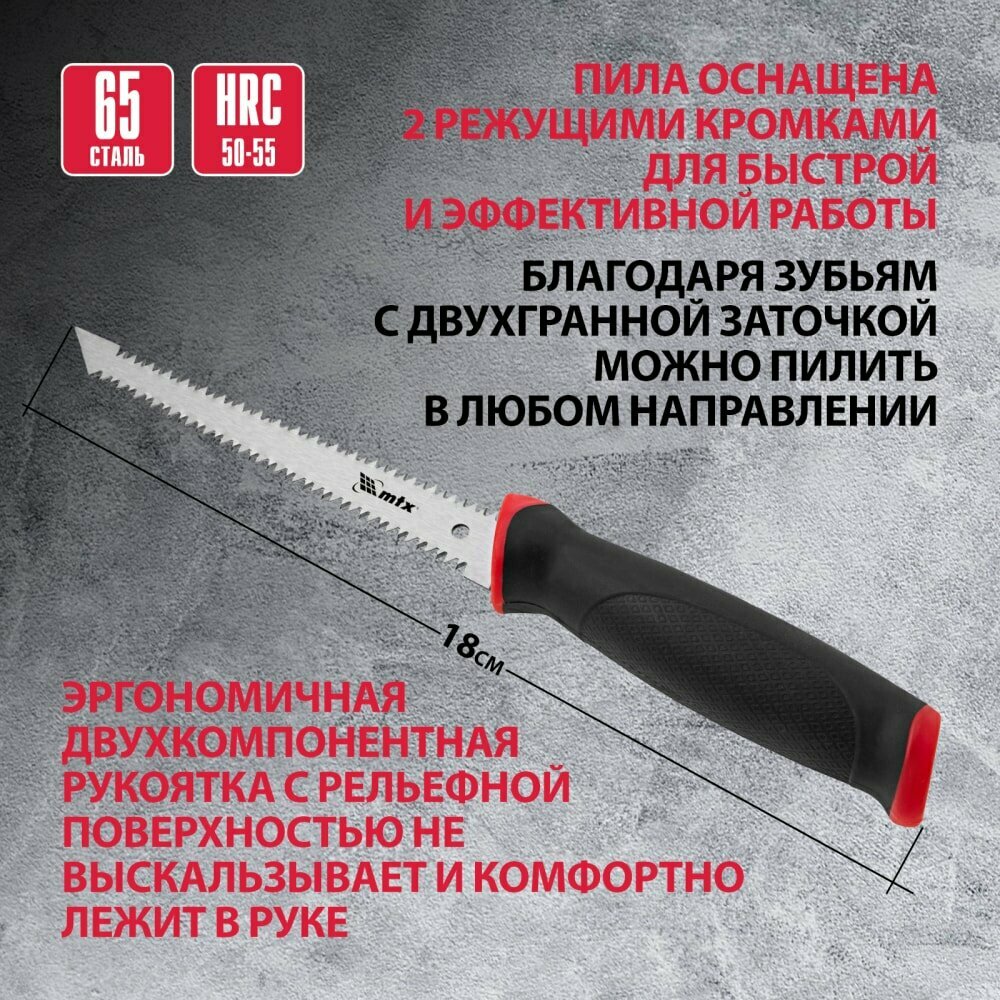 Ножовка для распилки гипсокартона 180 мм MATRIX 23392