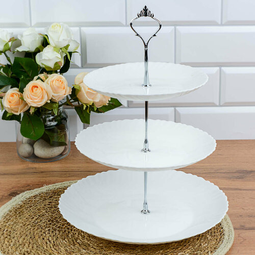 Ваза для фруктов 3-х ярусная Белоснежная фруктовница для сервировки 1030₽