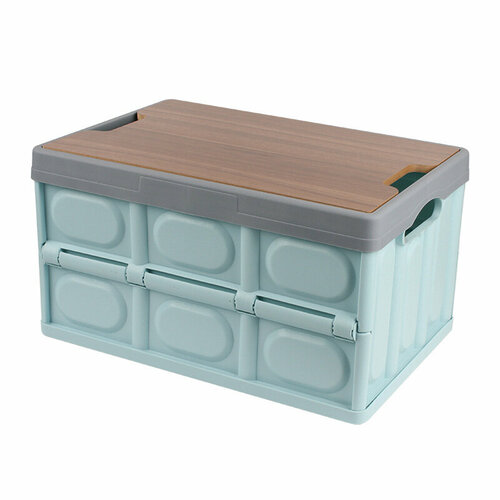 Складной ящик для хранения вещей с деревянной крышкой голубой 1837₽