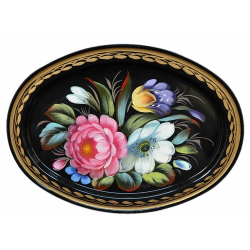 Жостовская фабрика декоративной росписи Жостовский поднос декоративный, размер 17х12 см (A2), металлический