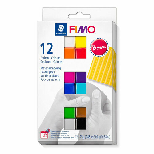 Набор глины полимерной для лепки Fimo Soft Базовые цвета, запекаемая, 12 цветов Картонная коробка