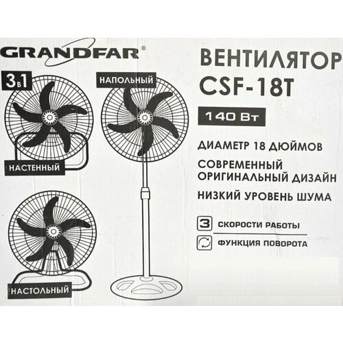 Вентилятор GRANDFAR-ВН-18Т 5-и лопастной крепление-трансформер 3в1 140Вт 460000₽