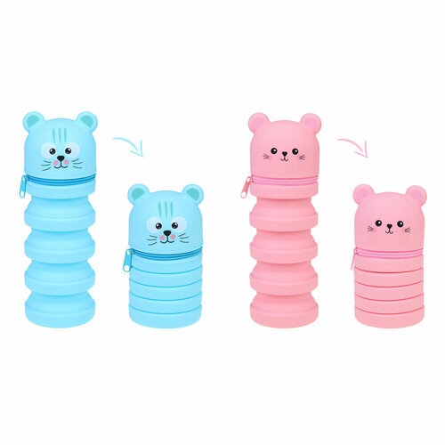 FLOMIK Пенал-подставка 12,5…20,5х6,5х6,5см, регулир. по высоте,1 отд, в форме котиков, силикон, 2 диз, 2 штуки