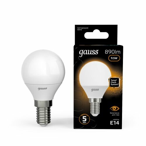 Светодиодная лампа Gauss LED Шар E14 9.5W 890lm 3000K (упаковка 10 шт.)