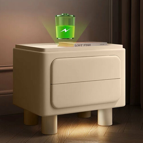 Прикроватная тумбочка с подсветкой Calvina (Цвет Айвори/ с подсветкой / с подзарядкой)