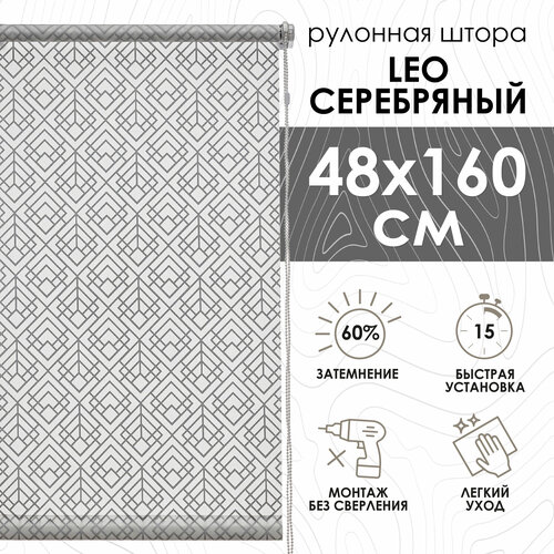 фото Рулонная штора эскар leo, полиэстер, серебряный, 48х160 см