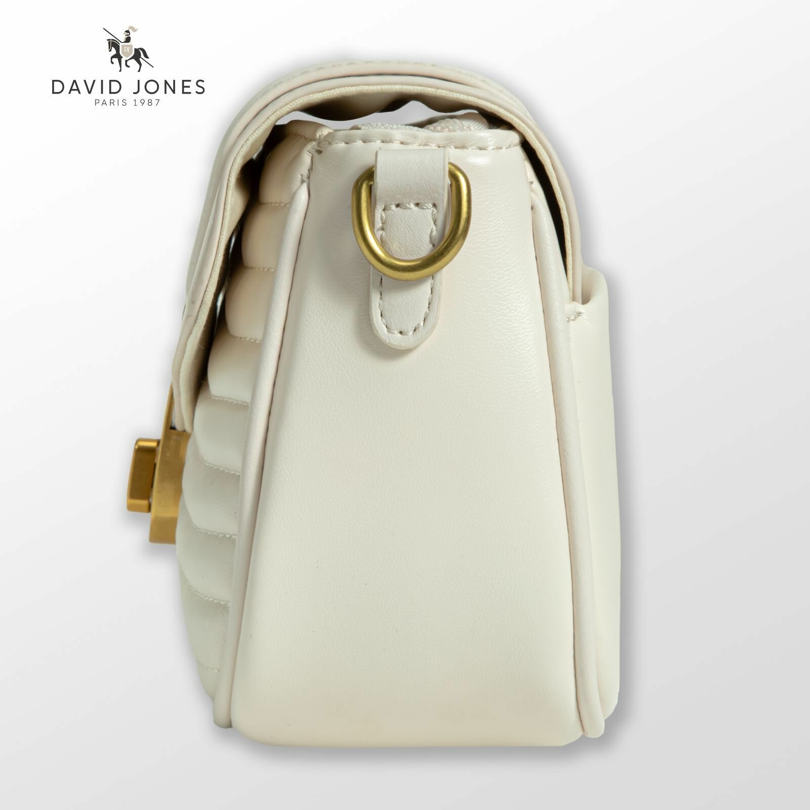 Сумка багет DAVID JONES, фактура гладкая, рельефная, бежевый — фото 1