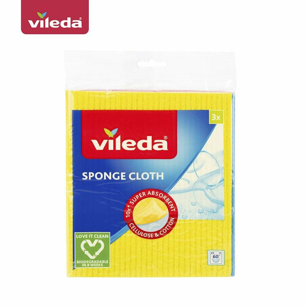 Салфетка губчатая Vileda Sponge Cloth, 18 х 20 см, 3 шт, 169544