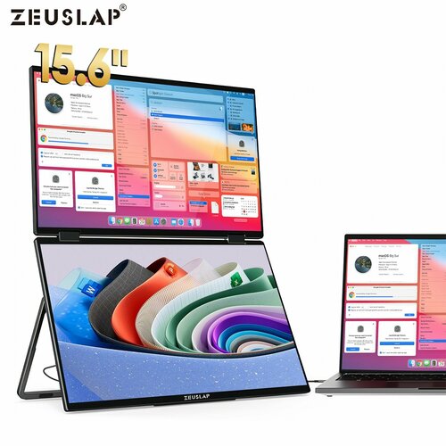 ZEUSLAP 156 Z15W Двухэкранный Портативный Монитор с 1920x1080 Разрешением и 360 Перевертываемым Вторичным Экраном для ноутбука Switch Steam Deck PS5 Xbox 32900₽