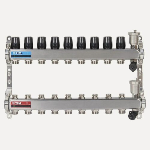 Изображение товара Коллекторная группа 1" - 3/4" евроконус 9 отводов, нержавеющая сталь