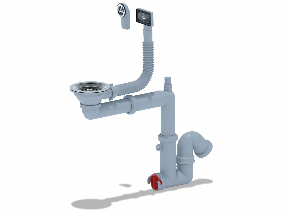 Сифон АНИ Пласт F5345S 3 1/2"* 40 смещенный , с отводом для стиральной машины , гибким круглым и прямоугольным переливом