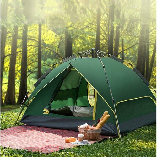 Палатка 4-местная автоматическая 2073 светло-синяя, 210х210х150 см / быстровозводимая палатка / палатка самораскладывающаяся