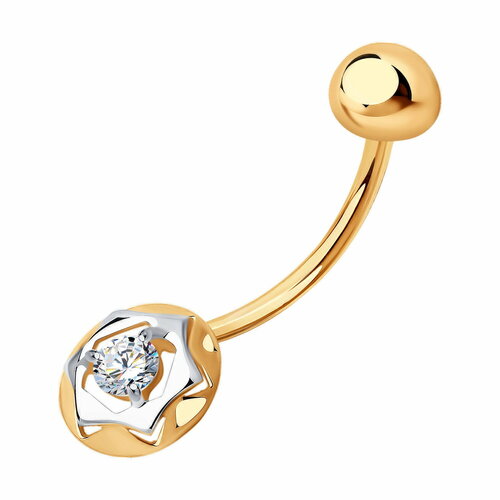 Пирсинг в пупок Diamant online, красное золото, 585 проба, фианит, средний вес 0.99 гр., золотистый