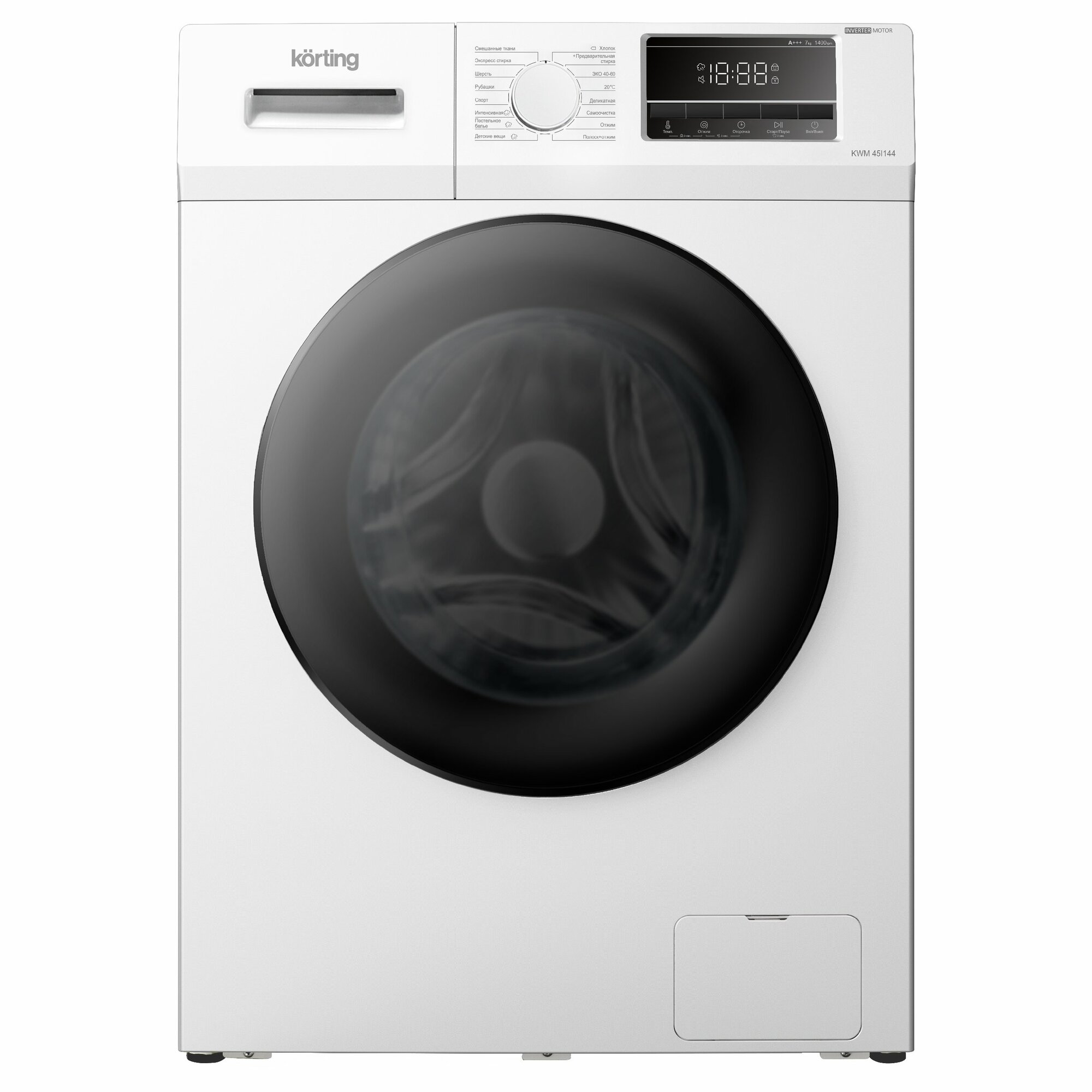 Korting KWM 45I144, 7 кг, 1400 оборотов, 16 программ, управление на русском языке, наклейка на русском, белая