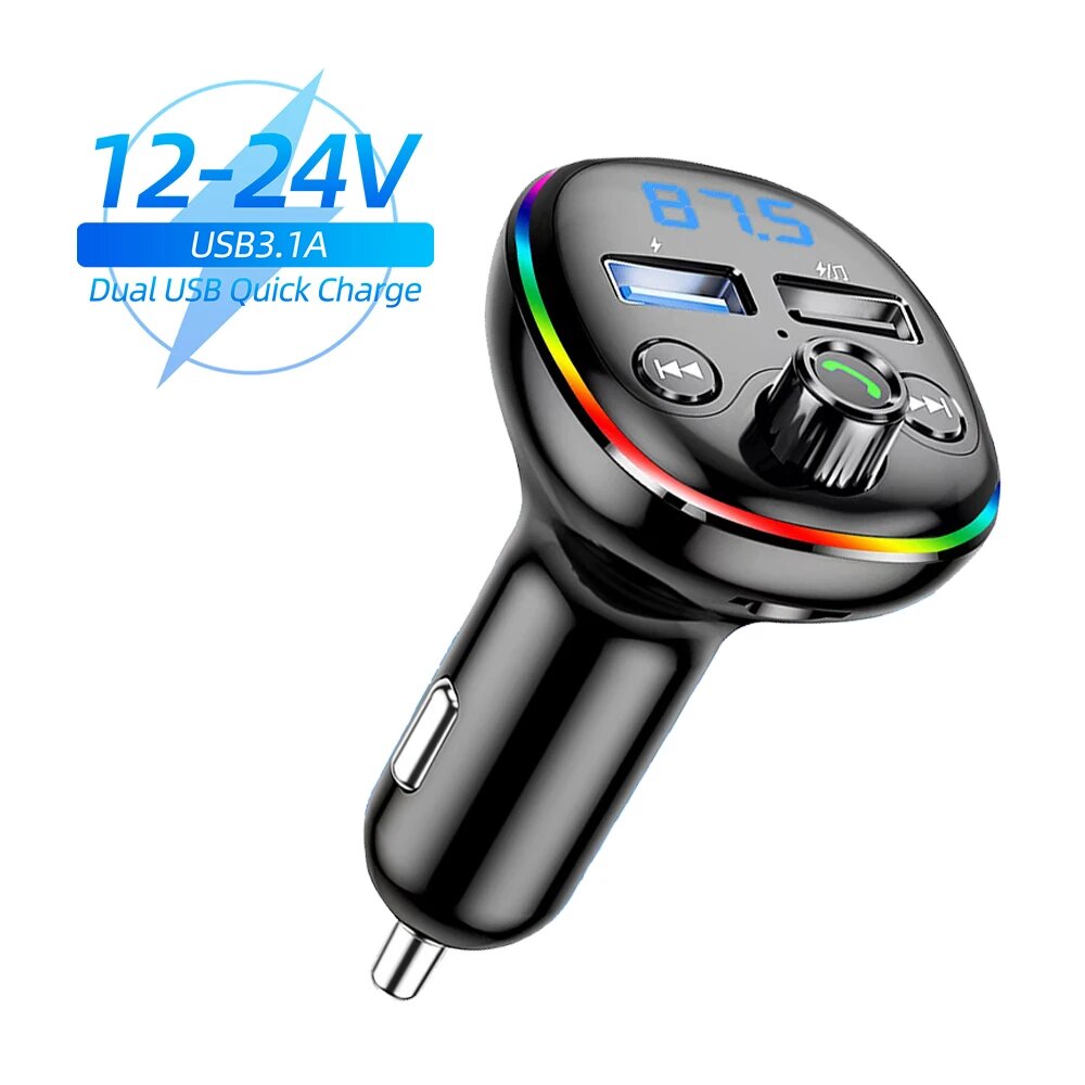 FM-трансмиттер автомобильный с поддержкой TF-карты и двумя USB-портами, Dual USB