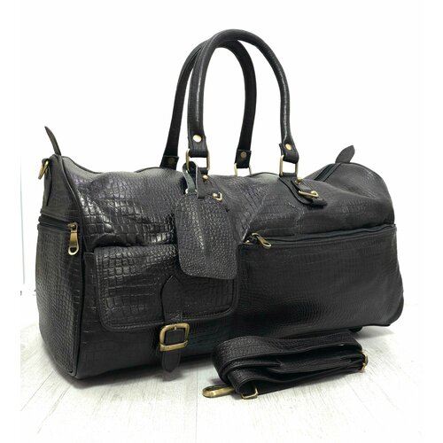 Сумка дорожная Black Buffalo, 40 л26х55 см, ручная кладь, черная рептилия
