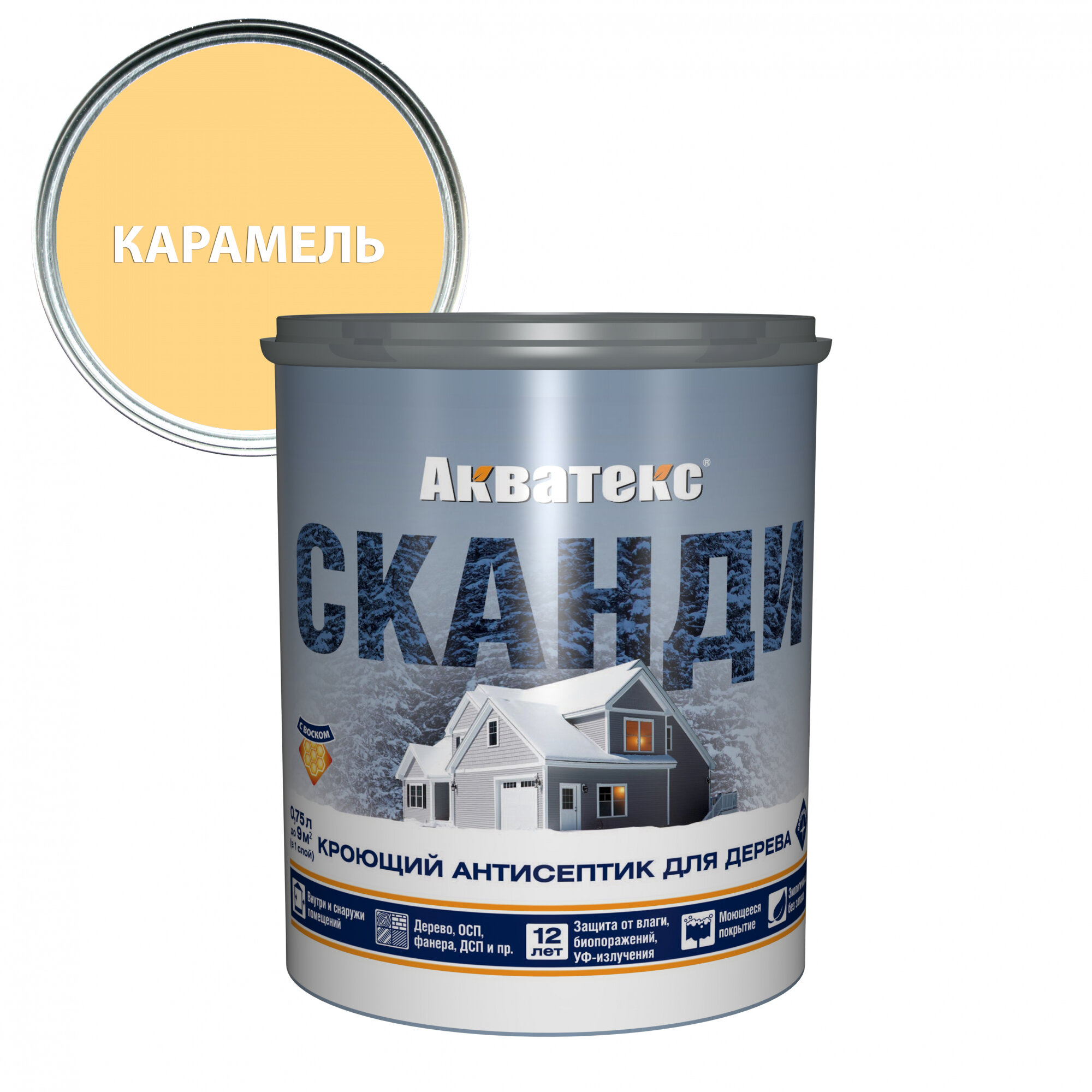 Антисептик Акватекс Сканди для древесины кроющий акриловый полуматовый карамель 0,75л