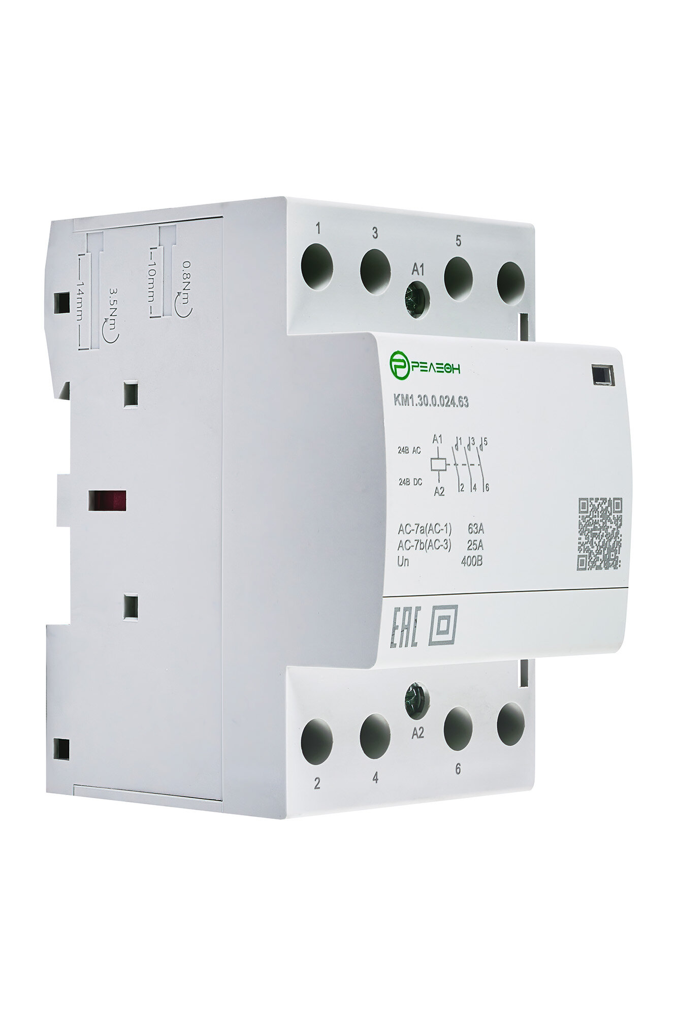 Модульный контактор 3НО+1НЗ контакт 40А; 24В AC/DC, релеон, KM1.31.0.024.40 — фото 1