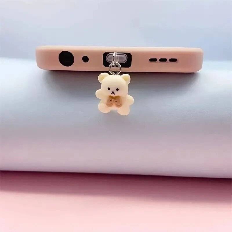 Милый маленький медвежонок 2D подвеска для телефона подходит для IPhone для Samsung Type-C интерфейс пылезащитная заглушка аксессуар украшение, Green Type-C — фото 1
