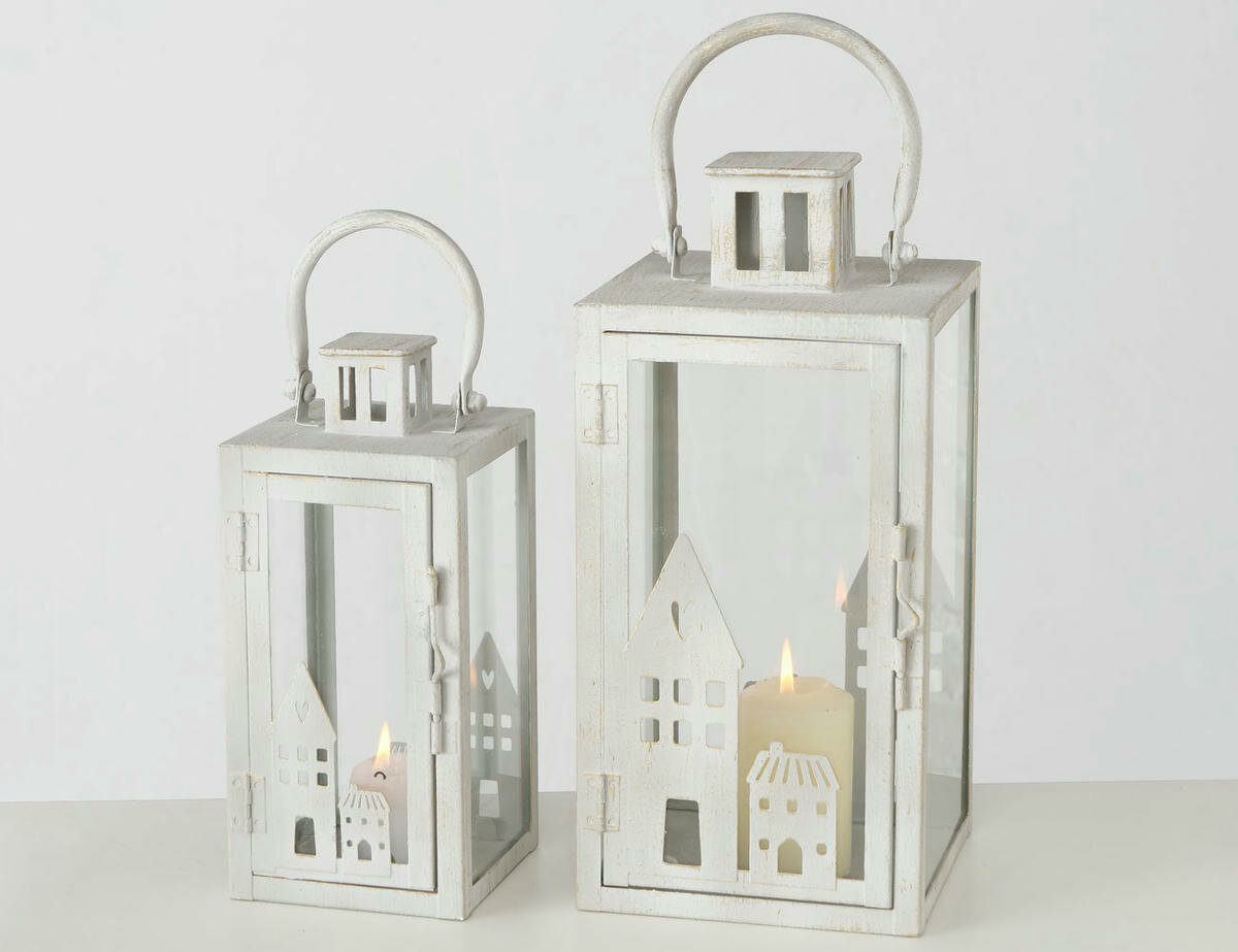 Набор декоративных подсвечников-фонарей, белый, 23-31 см, 2 шт, Boltze