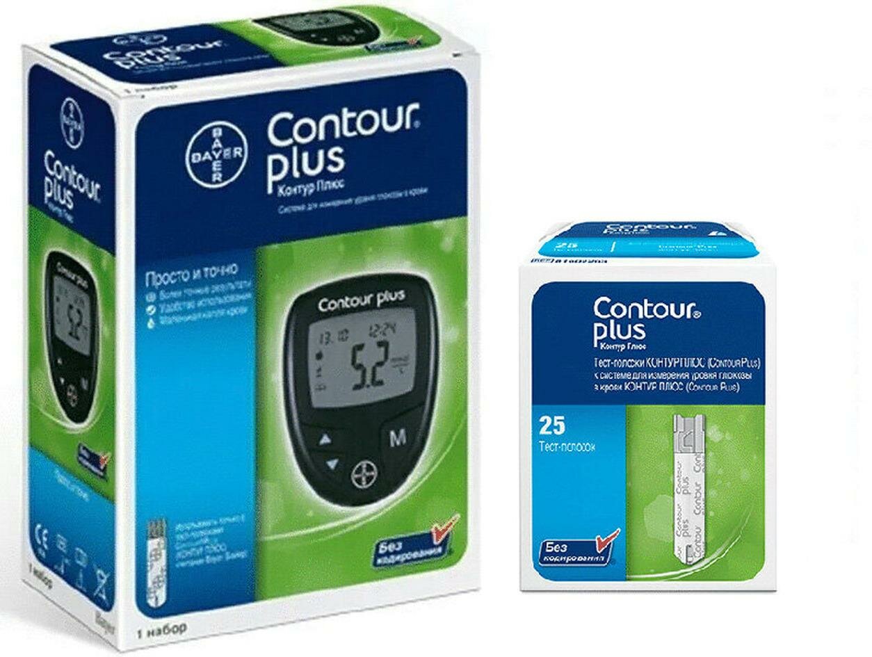 Набор Глюкометр Contour Plus и Тестполоски 25 в комплекте чехол прокалыватель ланцеты