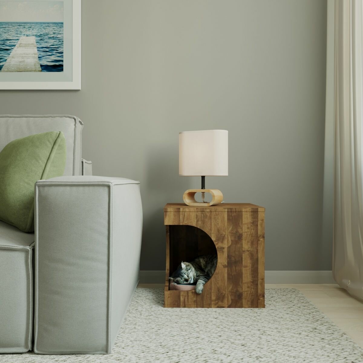 Картинки Домик для собак и кошек Будка домашняя для животных, деревянная конура лежанка, 45х30 см