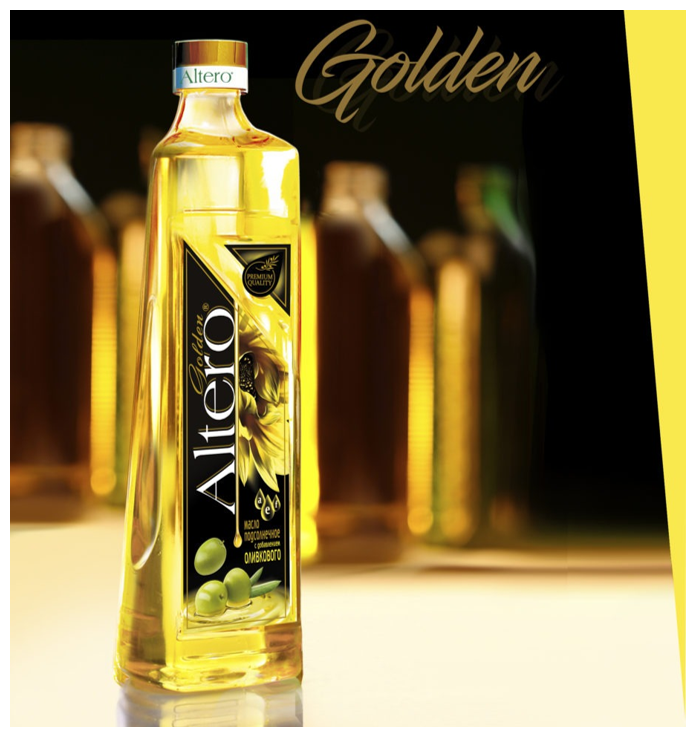 Масло Altero Golden, подсолнечное с оливковым, рафинированное, 0,81 л — фото 1