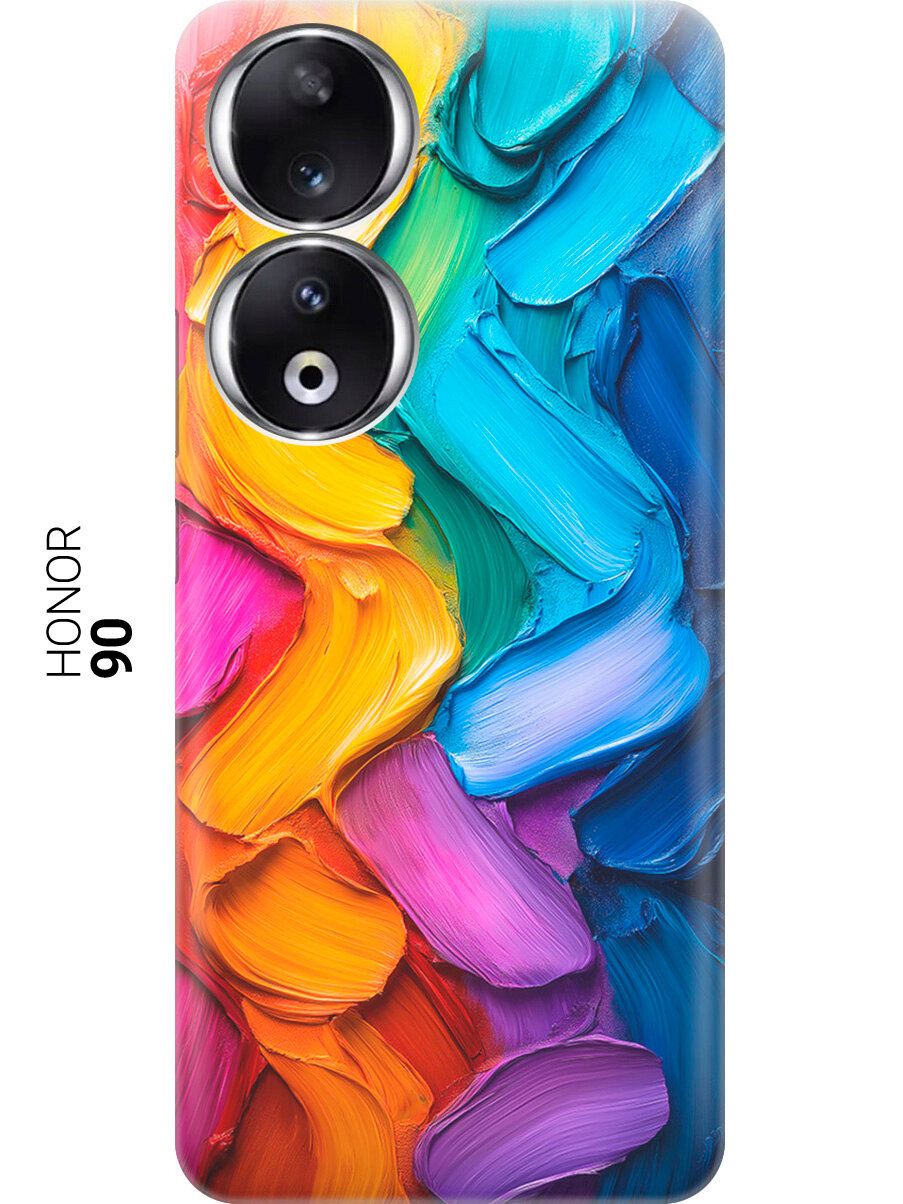 Силиконовый чехол на Honor 90 с принтом "Радужные мазки"