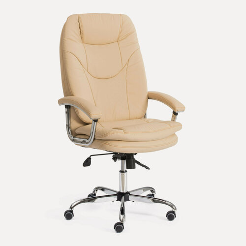Изображение товара Офисное кресло для руководителя TetChair, экокожа, бежевое, хромированная крестовина, до 120 кг