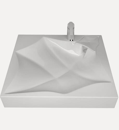 Изображение товара Раковина над стиральной машиной DIWO Краснодар 60x50 на кронштейнах, белая, глянцевая, раковина для ванной из литьевого мрамора, прямоугольная, со скрытым сливом