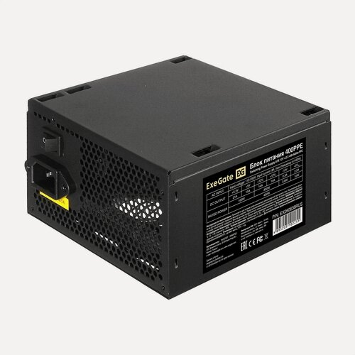Изображение товара EXEGATE Блок питания EX260638RUS Блок питания 400W 400PPE, ATX, black, APFC, 12cm, 24p+4p, PCI - E, 3 IDE, 5 SATA, FDD