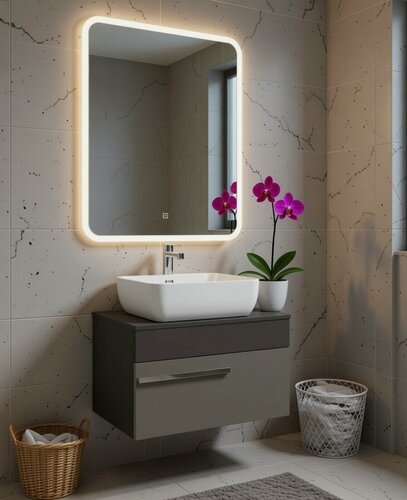 Изображение товара Мебель для ванной Вудлайн 65, темно-серый/серый, раковина Квадра, зеркало Руан 60х80