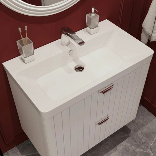 Изображение товара Раковина для ванной STWORKI Ларвик 11080-KL 80,5 см, прямоугольная, фаянсовая, раковина накладная, белая