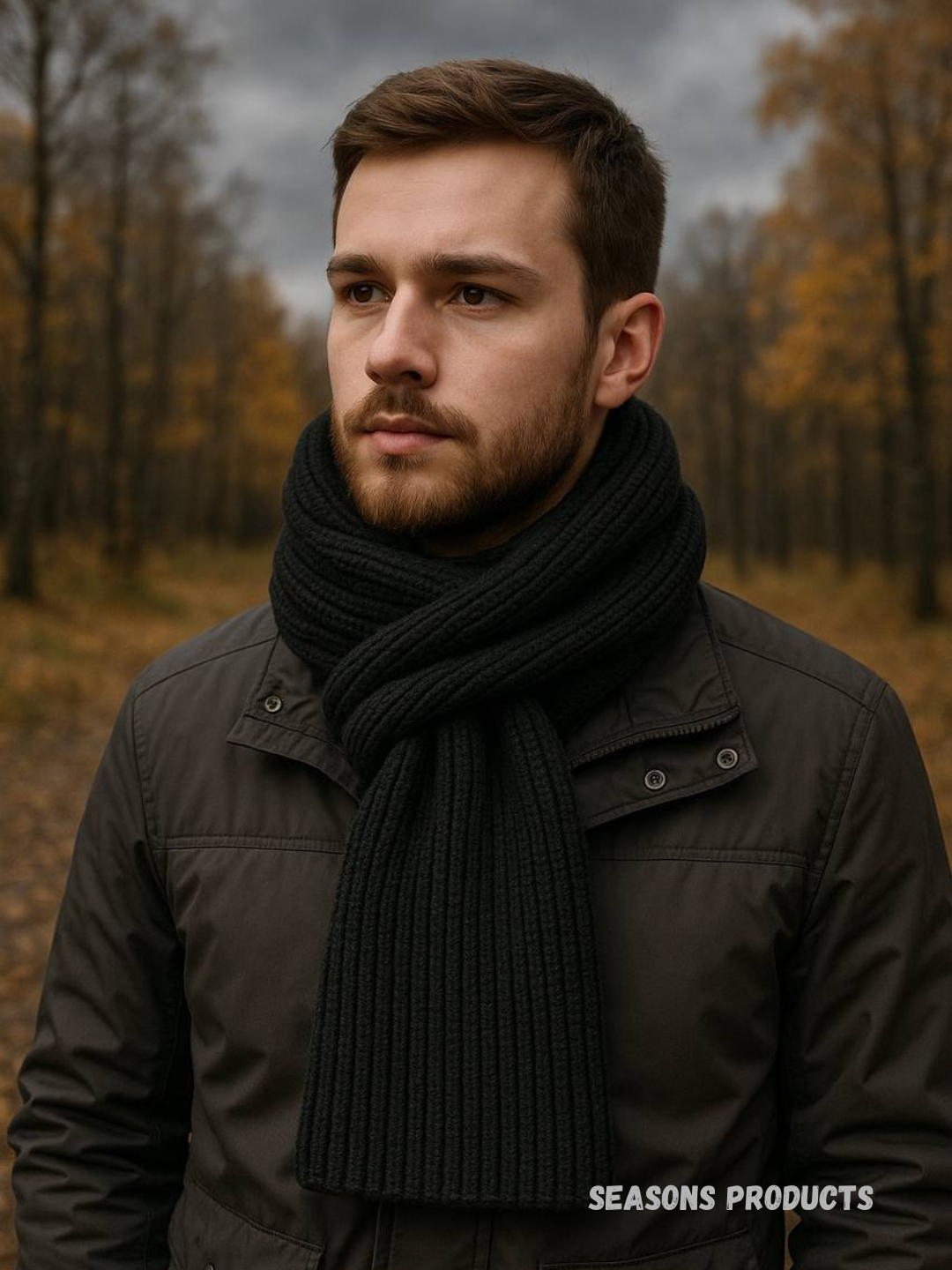 Шарф  для взрослых и детей,180х22 см, черный (200)