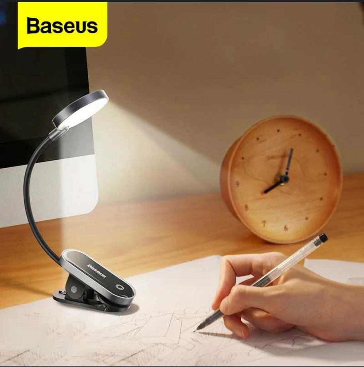 Baseus LED Clip Table Lamp — беспроводная лампа с зажимом, гибкой ножкой и плавной регулировкой яркости