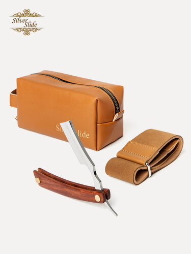 Изображение товара Набор опасная бритва "Silver Slide", сталь 440C, для бороды/усов, ремень, несессер