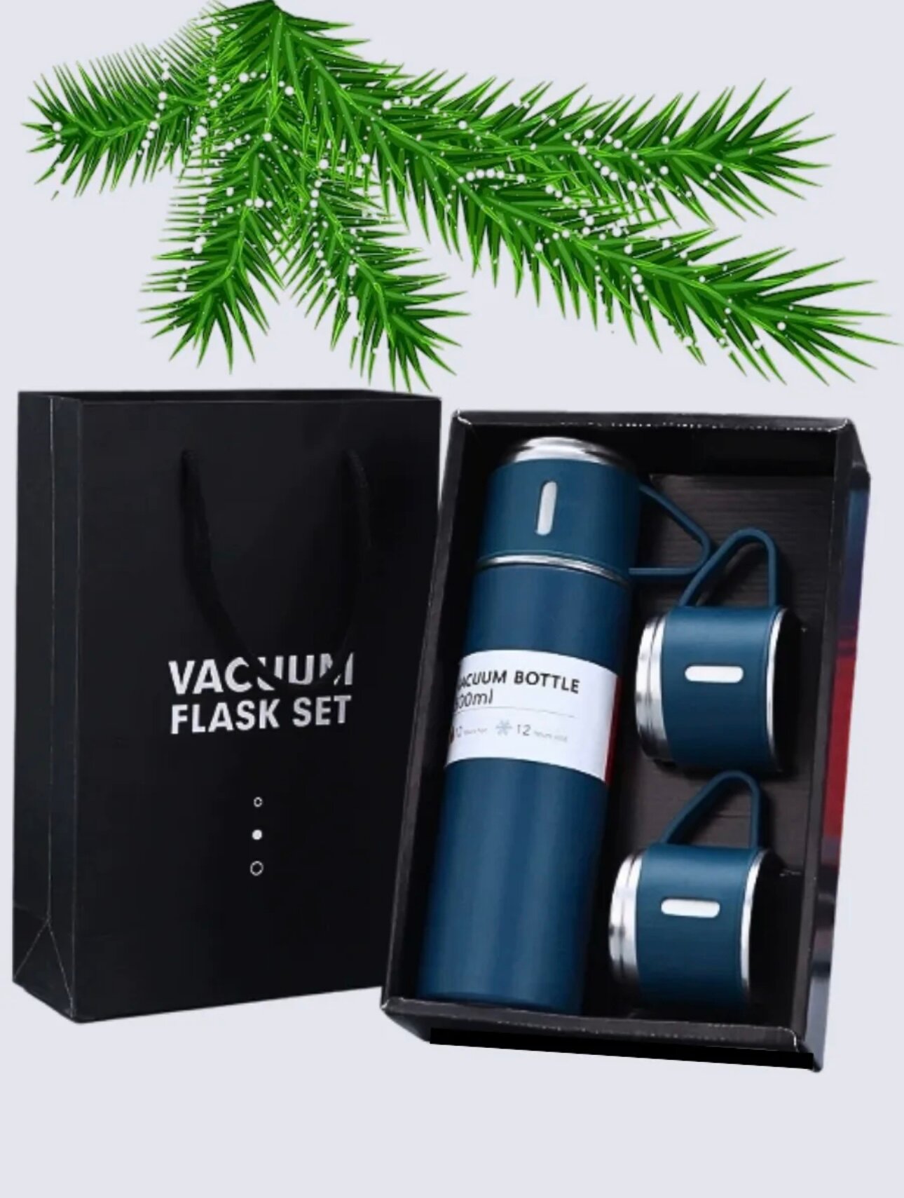 Подарочный термос-термокружка для напитков, набор с 3 чашками, 500 мл — фото 1