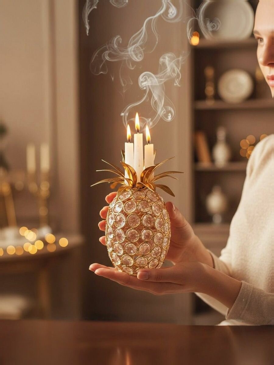 Подсвечник Золотой Ананас с кристаллами — фото 1