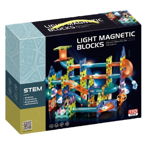 Магнитный светящийся конструктор Light Magnetic blocks, конструктор лабиринт с шариками, LED подсветка 110 деталей