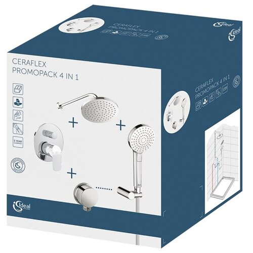 Промо комплект CERAFLEX 4 в 1, Смеситель; Душ. комплект; подкл. для душ. шланга; верх. душ, Ideal Standard BC447AA (A6758AA+B2239AA+B9448AA+BA193AA)