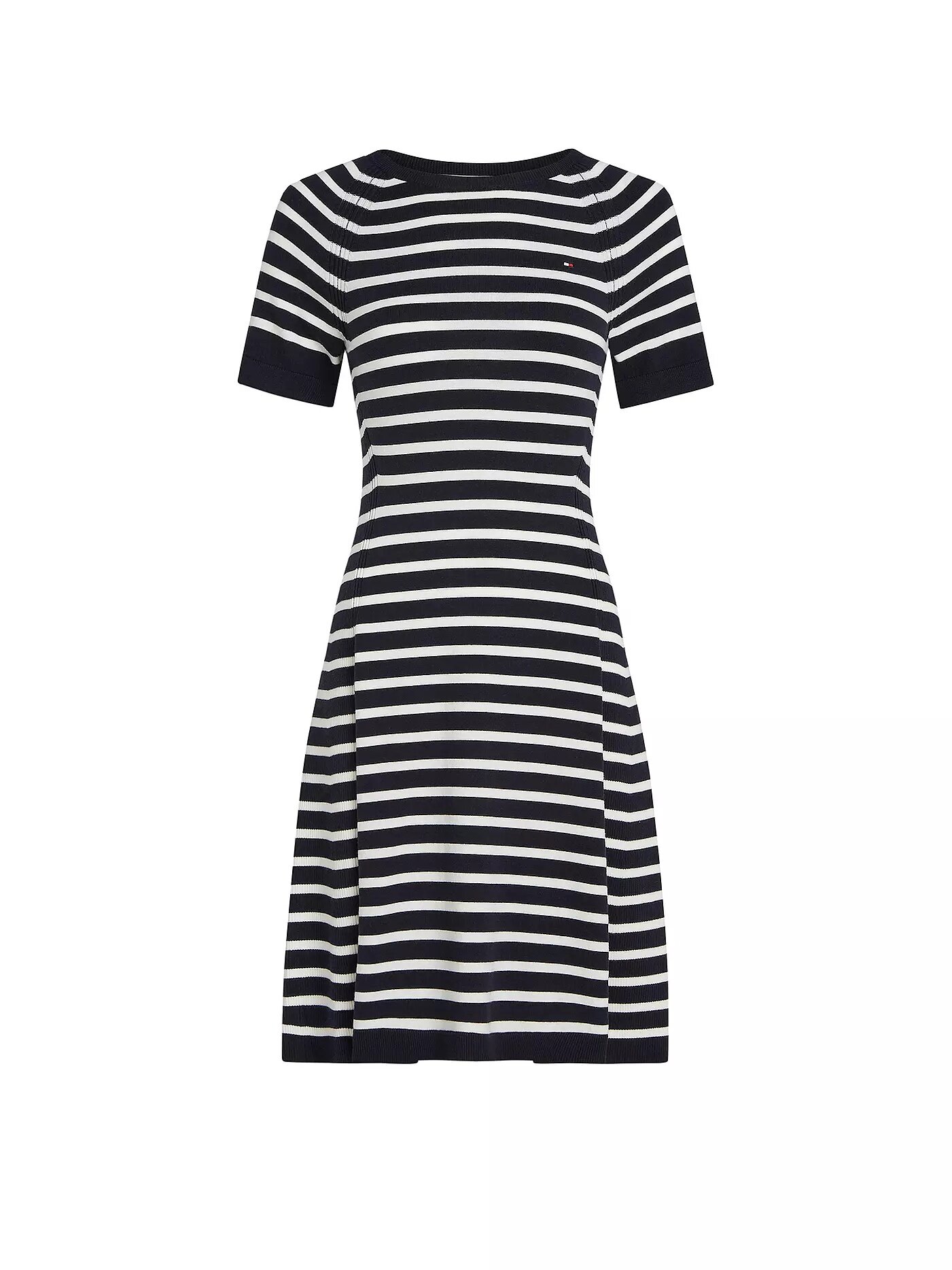 Платье TOMMY HILFIGER Fit And Flare Midi Slim Sweater Dress, размер S, белый/темно-синий — фото 1