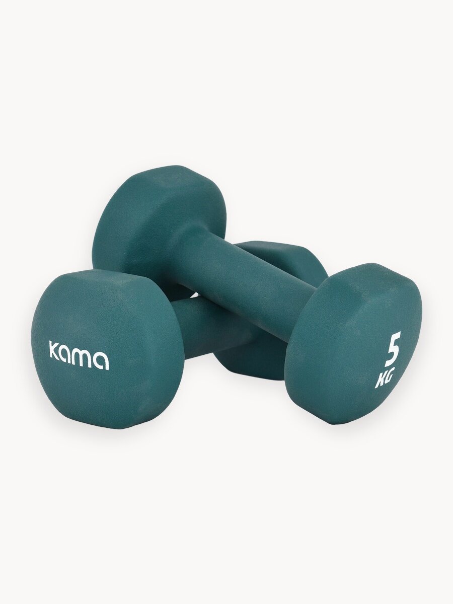 Гантели Kama, гексагональные, с неопреновым покрытием, 5 кг, изумрудные, 2 шт