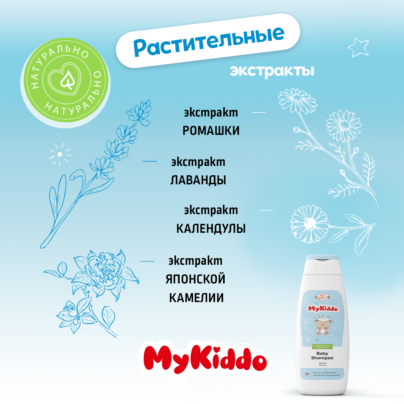 Шампунь детский пшеница, персик, лаванда, календула, ромашка и пантенол MyKiddo 300мл ООО УНИК КОСМЕТИК - фото №6