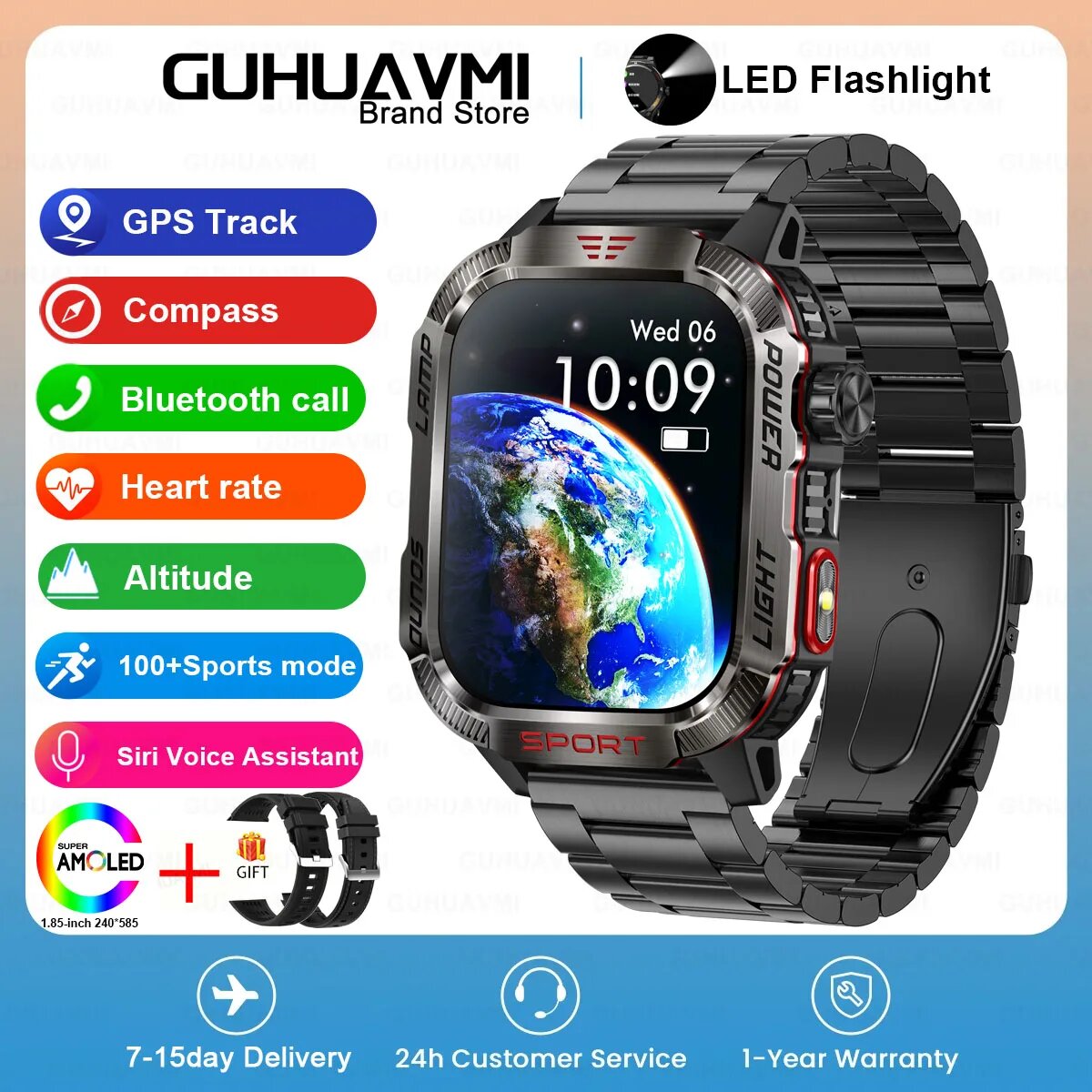 Водонепроницаемые смарт-часы Xiaomi Mi Band 2,0, 2,01-дюймовый HD AMOLED-экран, GPS-компас, 600 мАч, Black Steel 2A, 600mAh Battery