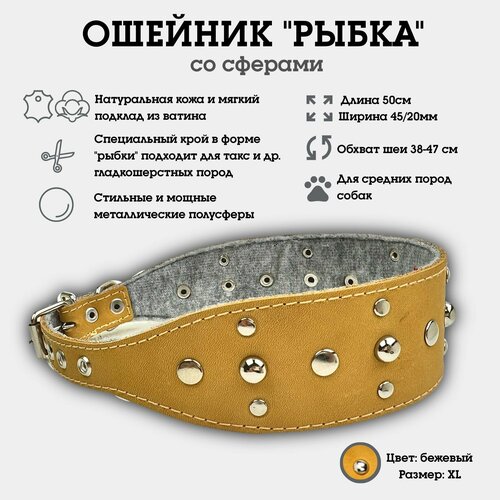 Ошейник "Селедка со сферами" из натуральной кожи и ватина XL