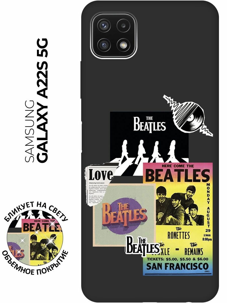 Матовый чехол Beatles Stickers для Samsung Galaxy A22s 5G / Самсунг А22с с 3D эффектом черный