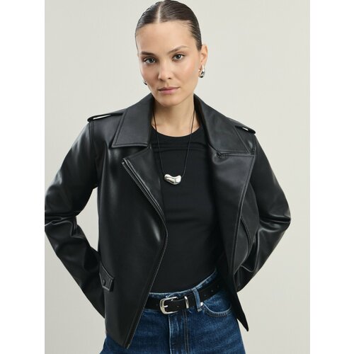 фото Кожаная куртка zarina, размер xs (ru 42)/170, черный