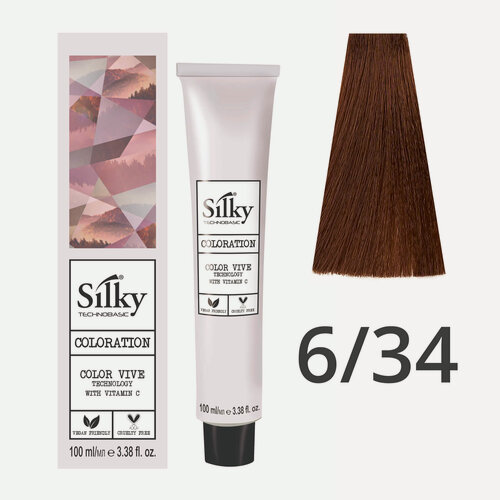 Изображение товара Краска для волос профессиональная Silky Color Vive/Ultralift 6/34 Темный русый Золотисто-медный, 100 мл